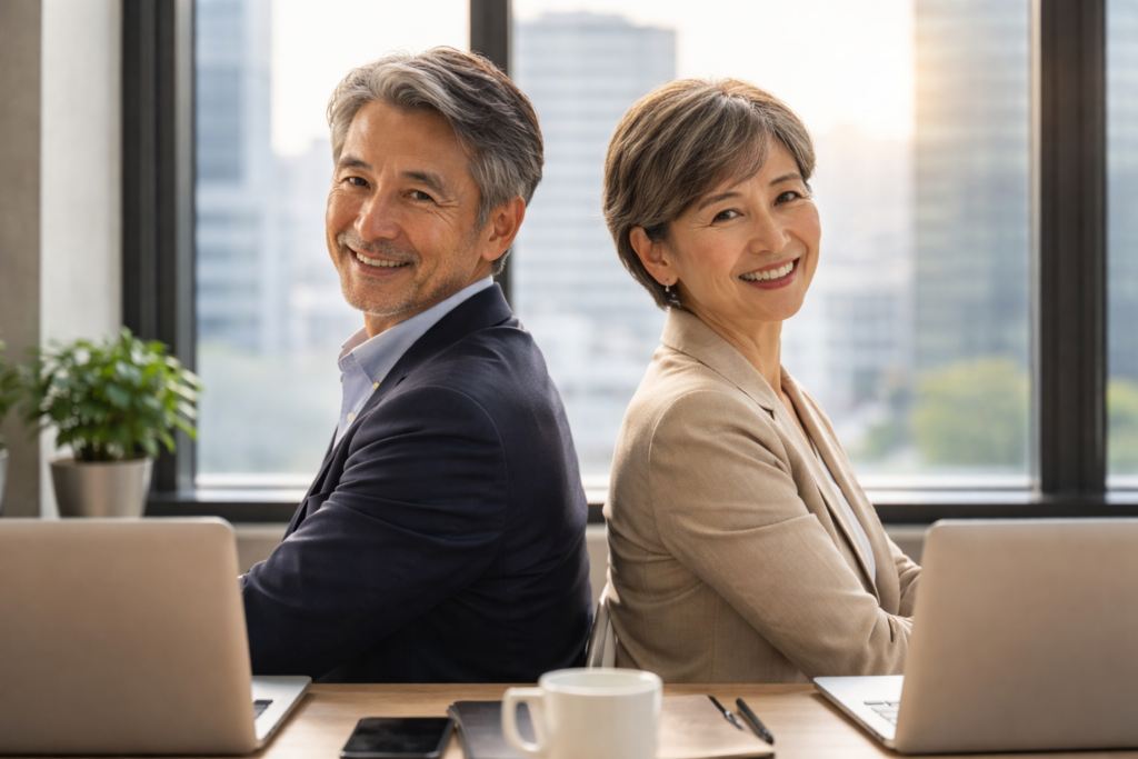 50代・60代の男女が再就職・転職に前向きに取り組むイメージ